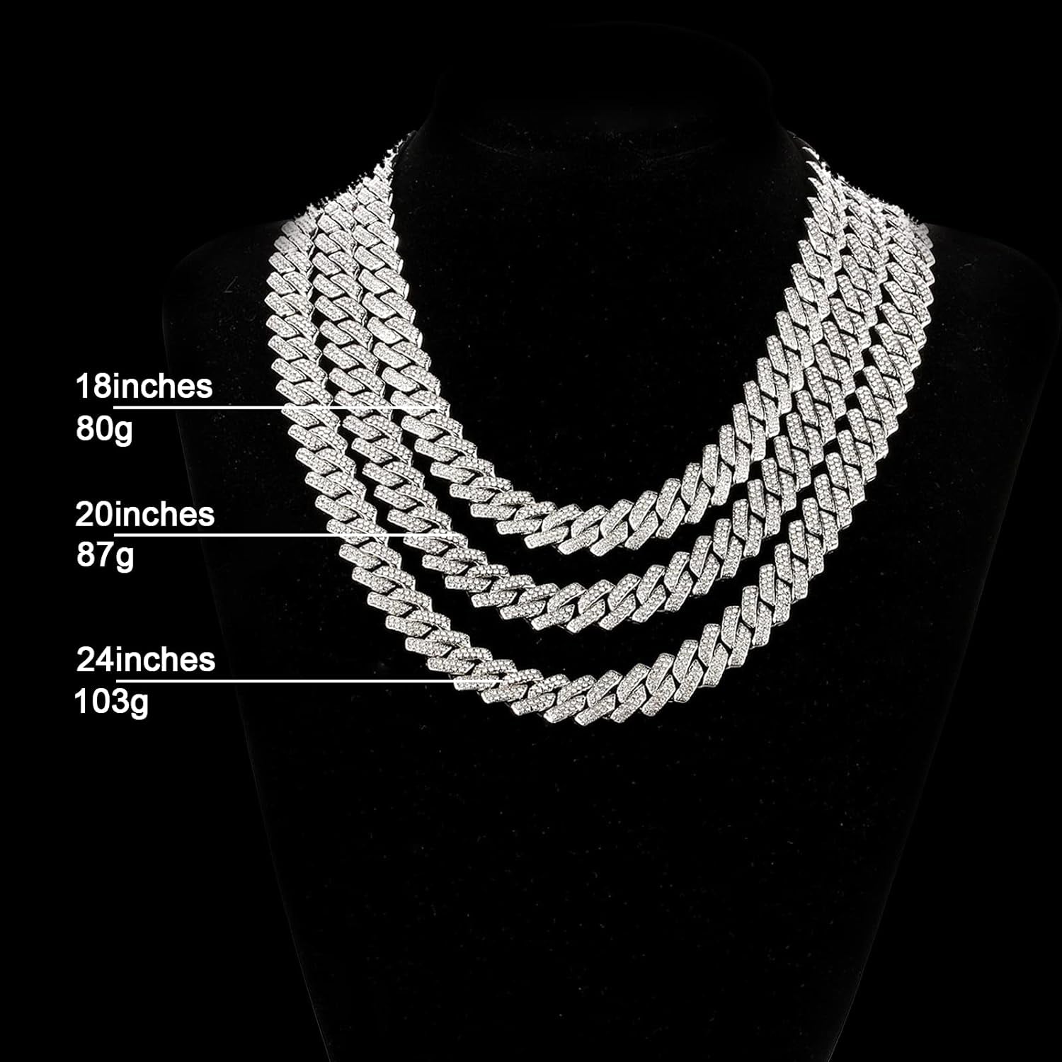 Cuban Link Chain for Men Women Iced Out Silver/Gold/Rose Gold Miami Cuban Necklace Bling Diamond Chain Hip Hop Jewelry with Gift Box